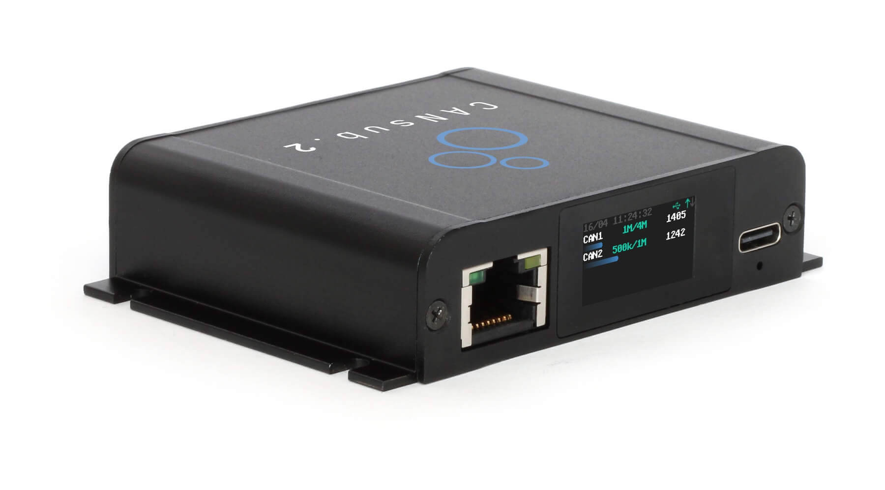 CANsub.2 CAN-USB streaming interface with its LCD display showing live status