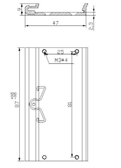 DIN rail clip dimensions drawing