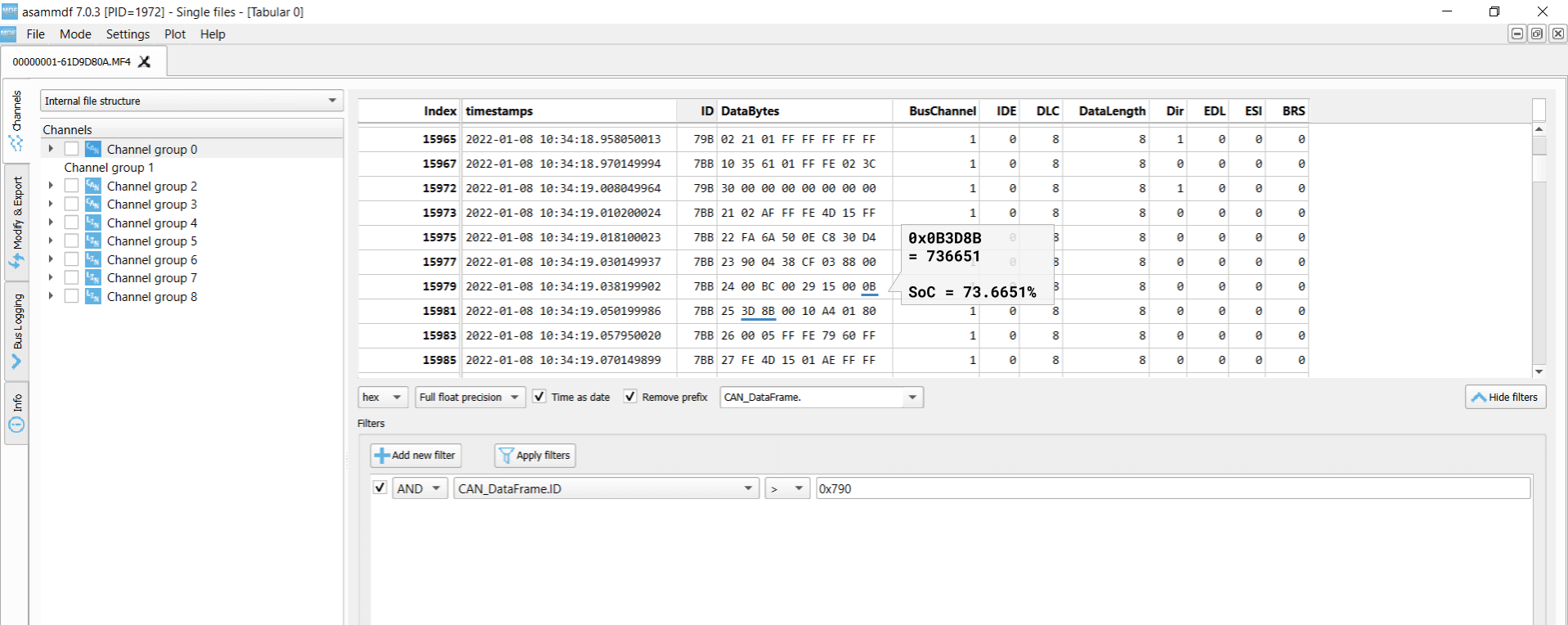 UDS CAN Bus Multiframe Example State of Charge