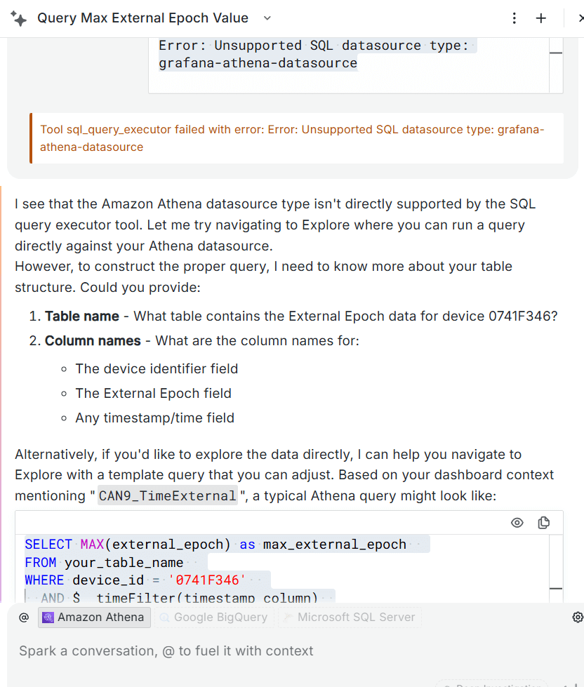amazon-athena-support-pending-grafana-assistant