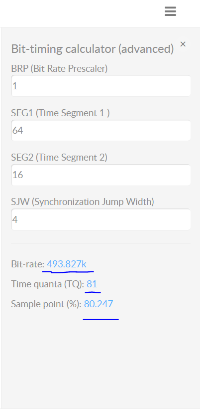 CANedge advanced bit rate bit timing calculator