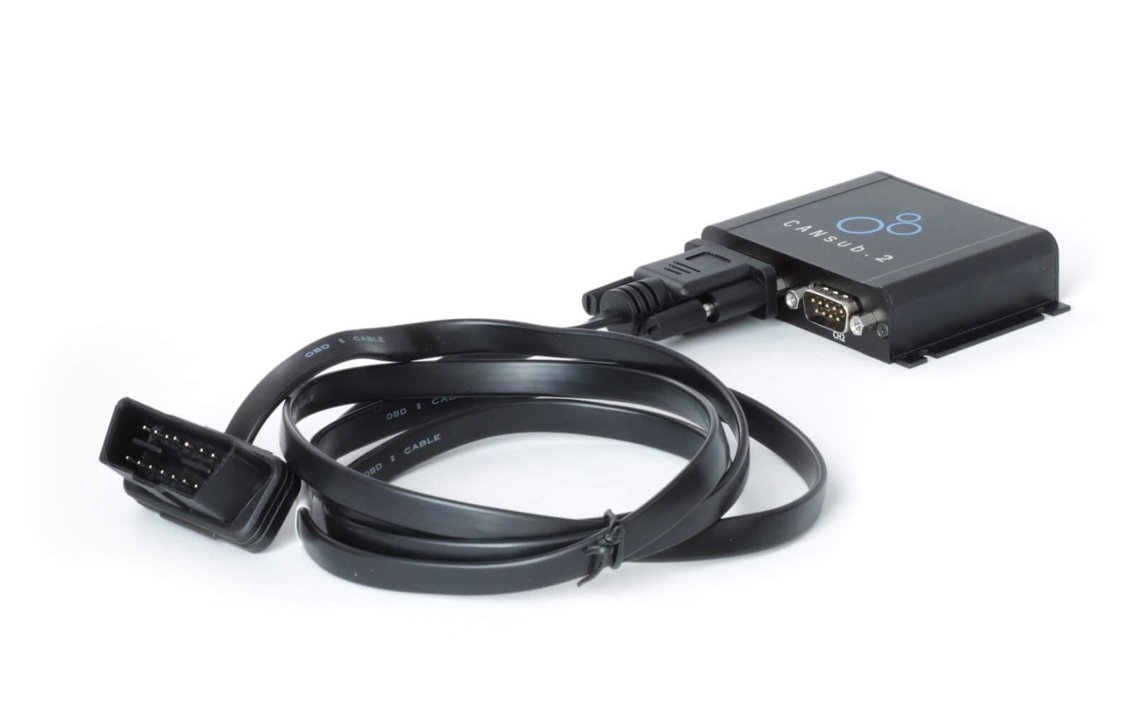 CANsub.2 connected via an OBD2-DB9 adapter cable, the base setup for AI CAN bus reverse engineering