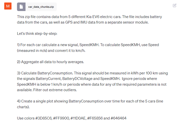 ChatGPT prompt analyse battery consumption across electric vehicle fleet