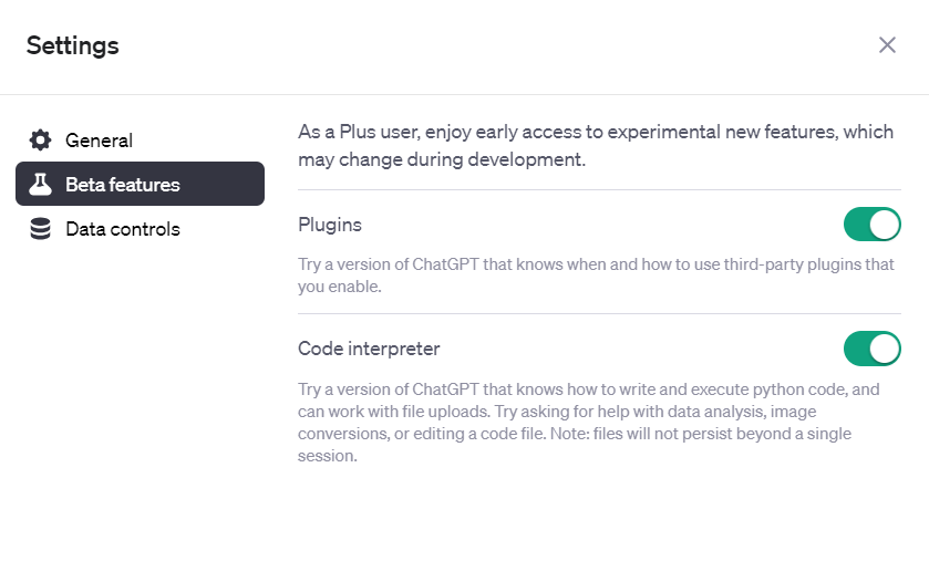 Enable Code Interpreter in ChatGPT Beta Features