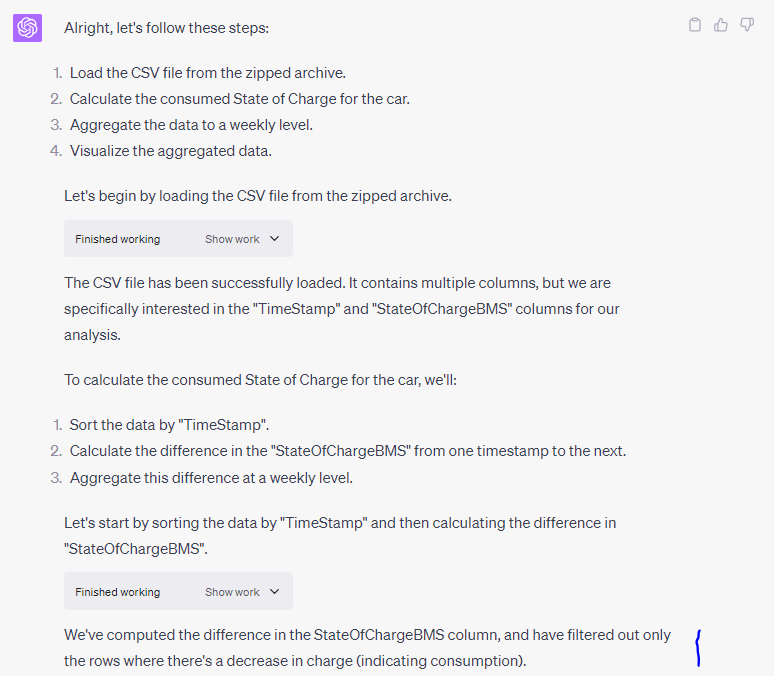ChatGPT correctly filters out charging events in consumed state of charge