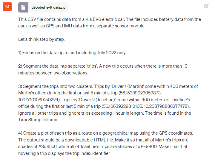 ChatGPT analyse driving behavior electric car via Code Interpreter