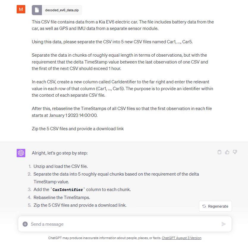 ChatGPT restructure electric car data set to fleet