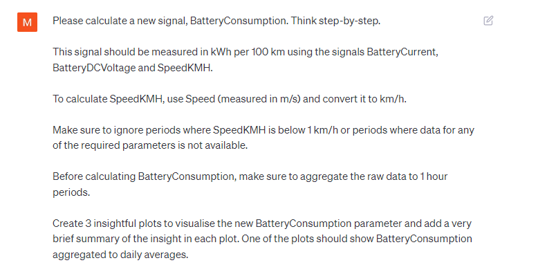 ChatGPT electric vehicle data battery consumption prompt