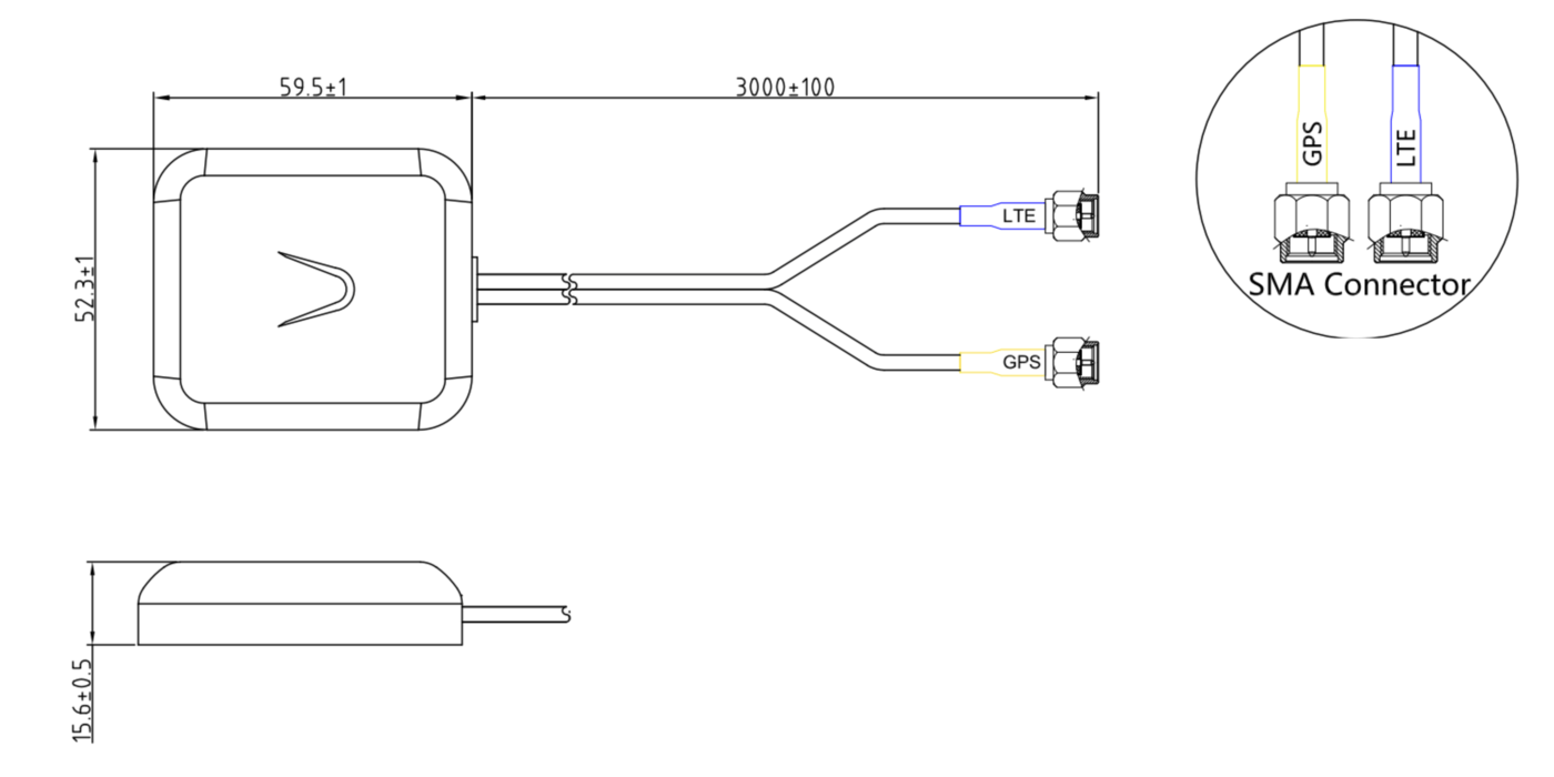 4G LTE 2 in 1 antenna dimensions