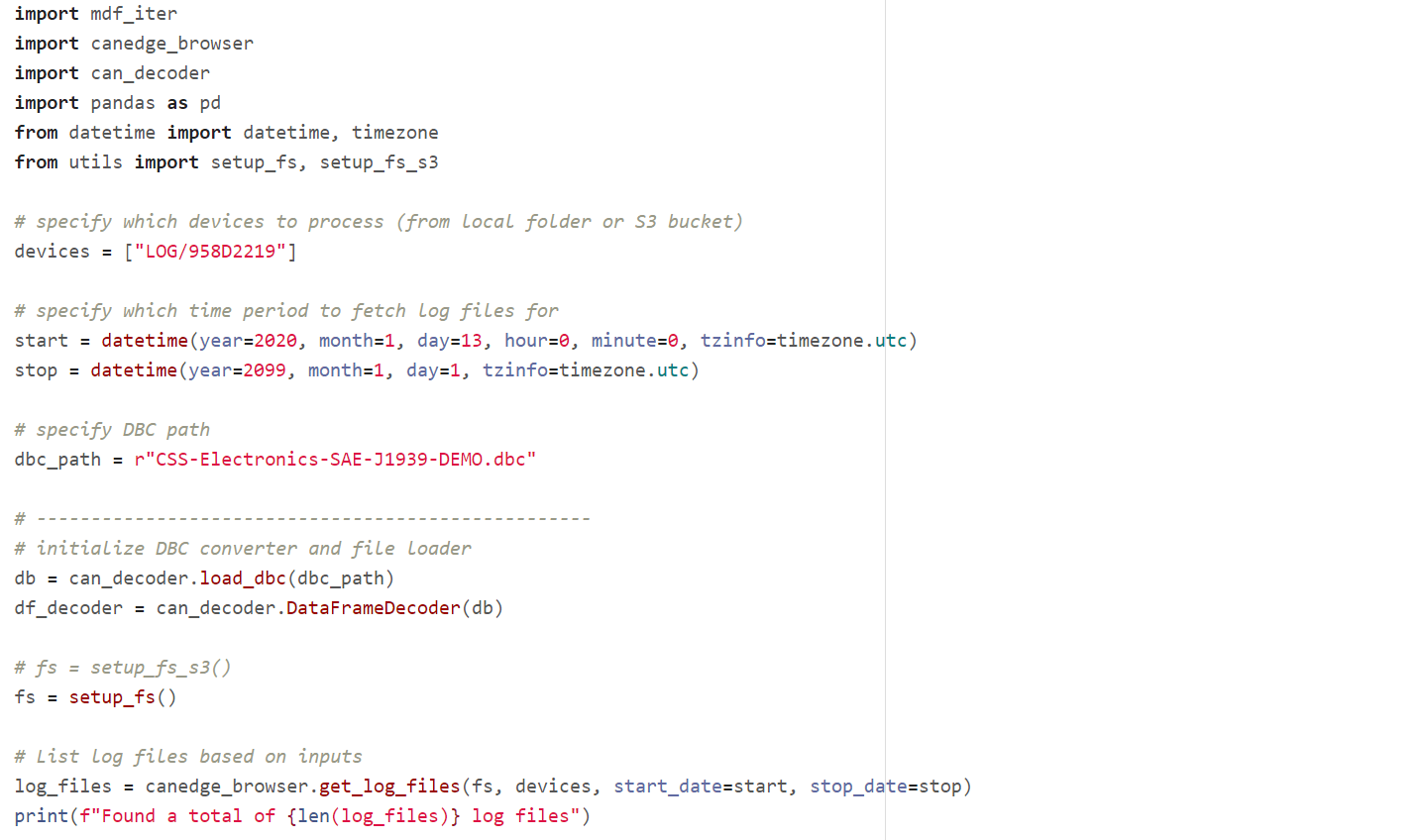 Python API CAN bus DBC decoding