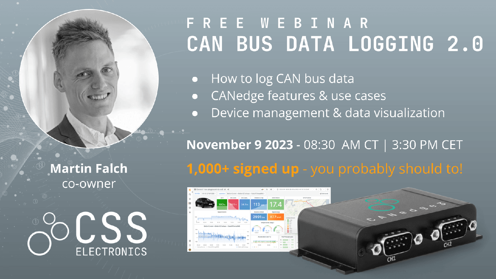 CAN bus data logging 2.0 webinar - November 9
