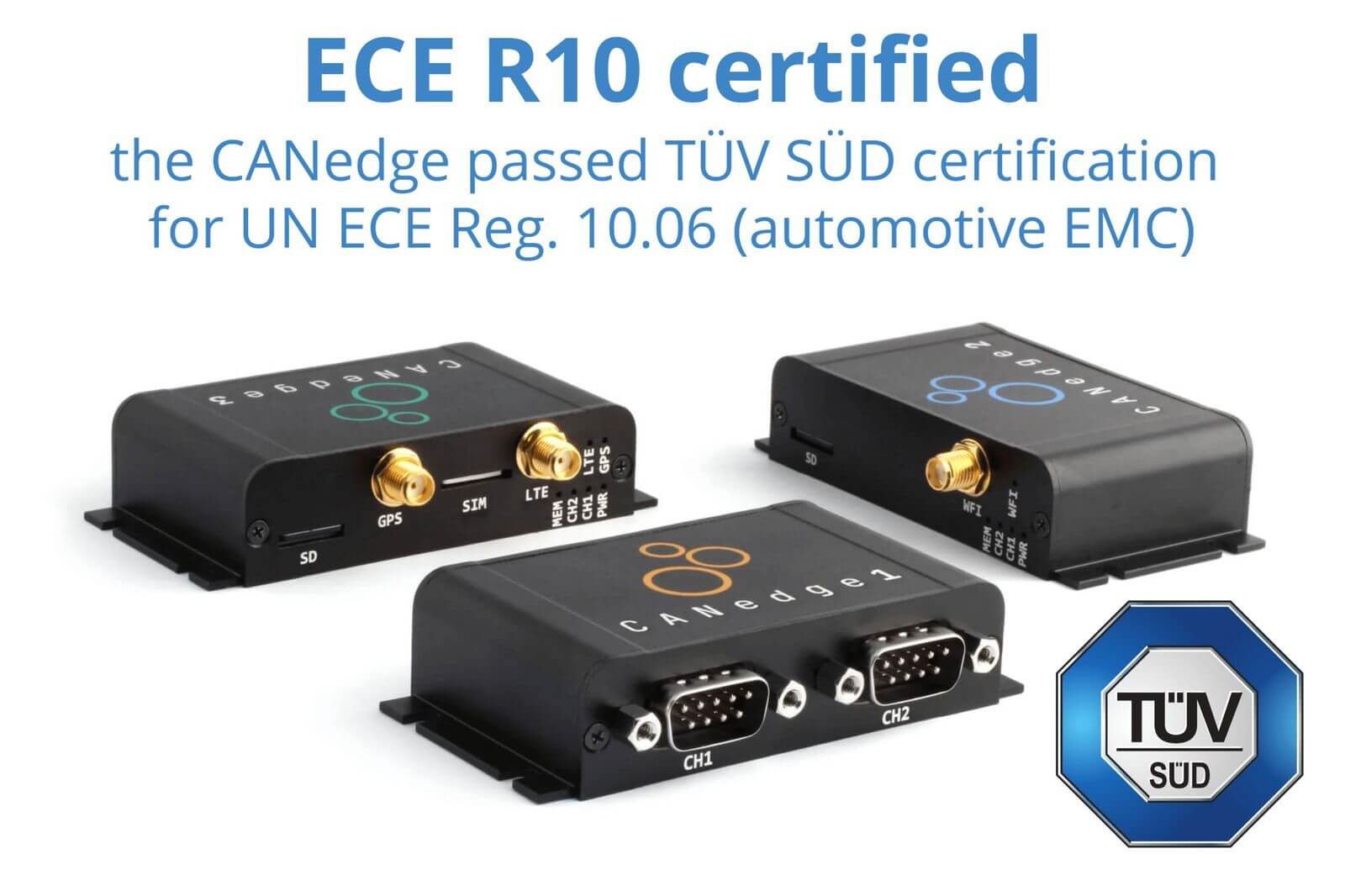 The CANedge is now UN ECE R10 approved