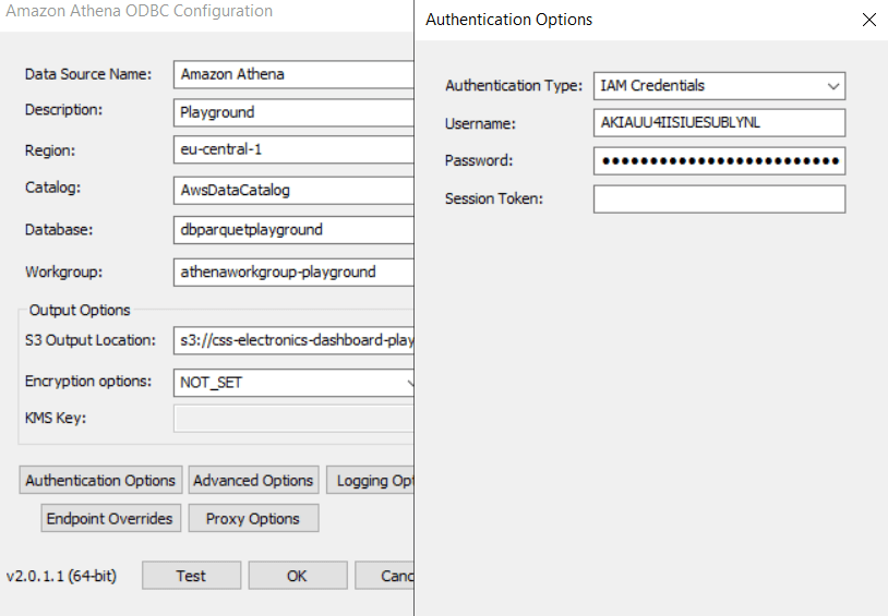 Excel Amazon Athena ODBC driver setup 2